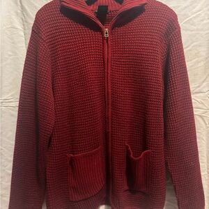 Tally Ho Women's Deep Red Knit Cardigan Waffle Knit Size Medium